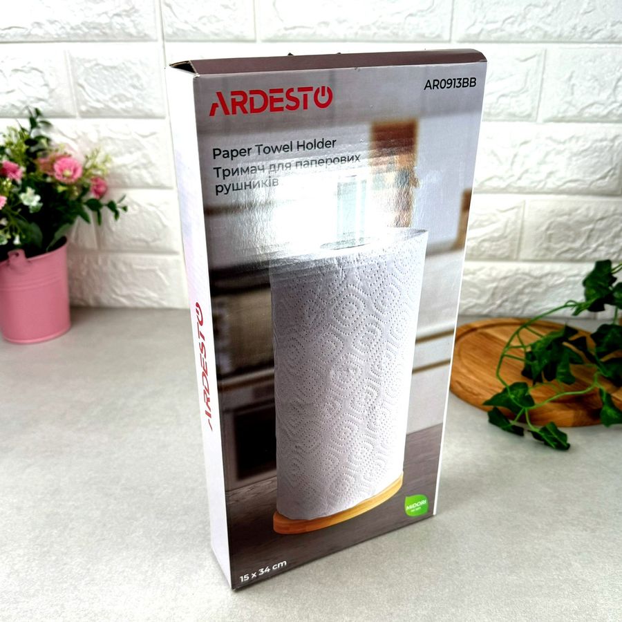 Чёрный держатель для бумажных полотенец на бамбуковой основе Ardesto Ardesto