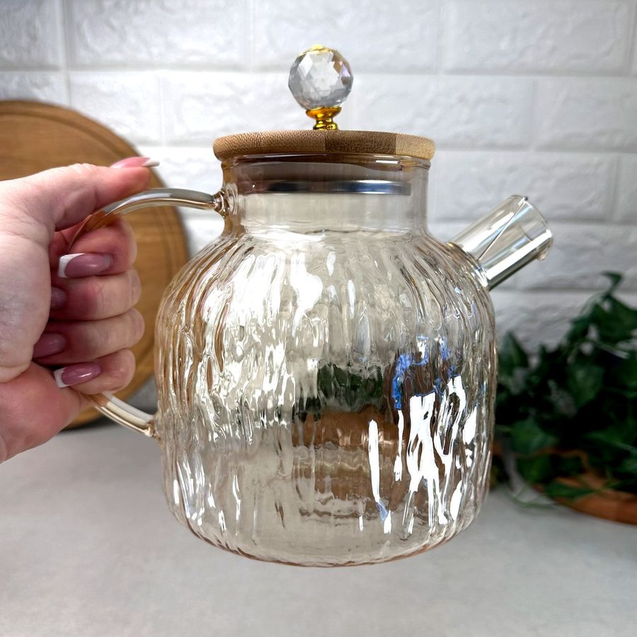 Скляний чайник для заварювання 1.5 л Бурштиновий Перламутр S&T