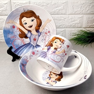 Набор детской фарфоровой посуды для девочек 3 пр Принцесса София, детская посуда Hell