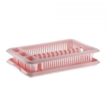 Рожева пластикова сушарка для посуду з осередками для сушіння столових приладів та зливним піддоном Efe plastics