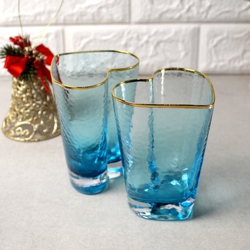 Набор голубых стаканов в виде сердца с золотым ободком 2 шт 250 мл Голубой лёд А-Плюс