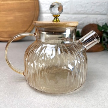 Скляний чайник для заварювання 1 л Золотистий Перламутр S&T
