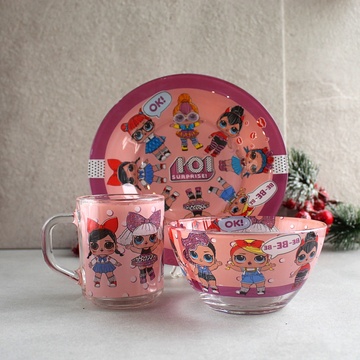Набор детской посуды для девочек 3 предмета с мульт-героями Лол Розовый, детская посуда Hell