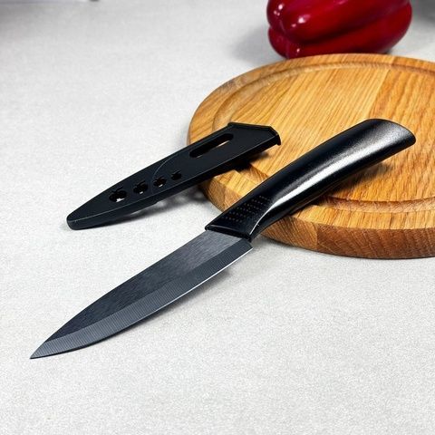 Ніж кухонний для овочів керамічний GK-4706 Black, 100 мм, у захисному чохлі (чорний) RINGEL