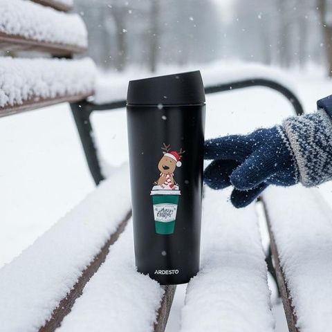 Термогорнятко Ardesto Coffee Time Christmas Reindeer 450 мл чорне Ardesto