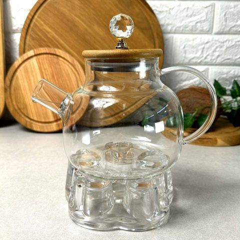 Заварювальний скляний чайник на підігріві для свічки 1 л Crystal GK