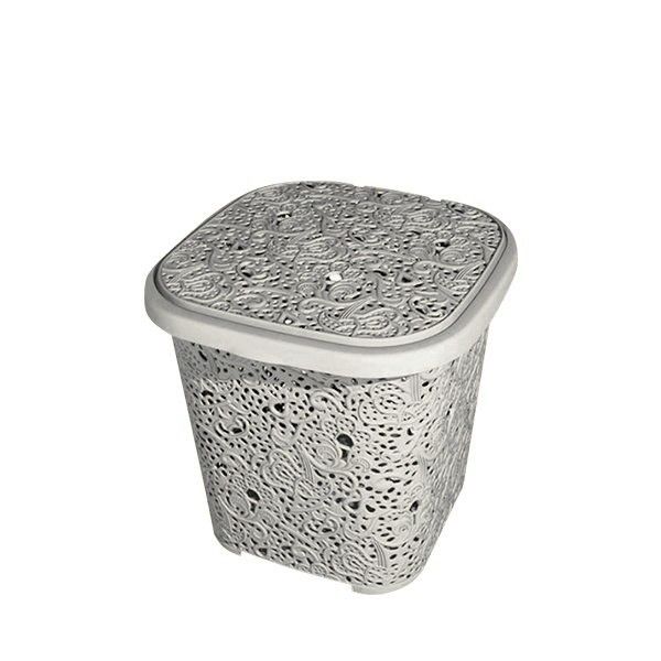 Высокая корзинка с крышкой серого цвета и кружевным декорированием 14 л, 387 Elif Elif Plastik