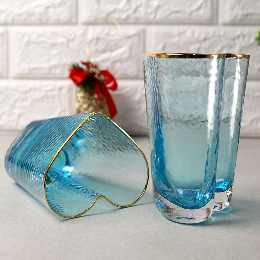 Набір блакитних склянок у вигляді серця із золотим обідком 2 шт 250 мл Блакитний лід А-Плюс