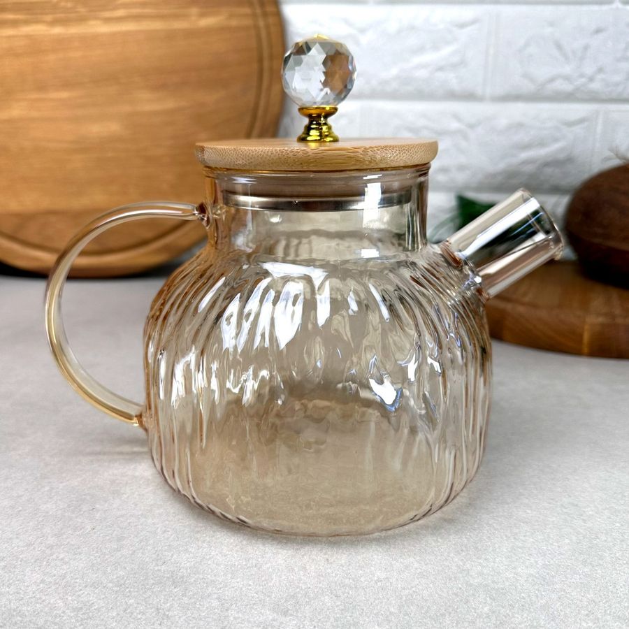 Стеклянный заварочный чайник 1 л с Золотистый Перламутр S&T