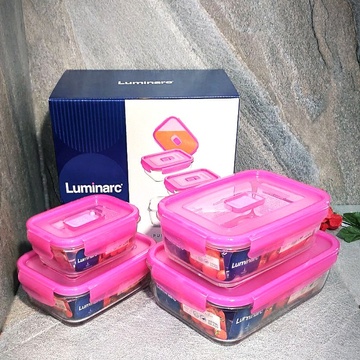 Набір прямокутних контейнерів Luminarc Pure Box Active з рожевими кришками 4 шт (N0341) Luminarc