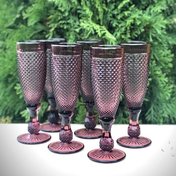 Розовые бокалы для шампанского из цветного стекла "Рубин" 6 шт 150 мл (6415) Hell