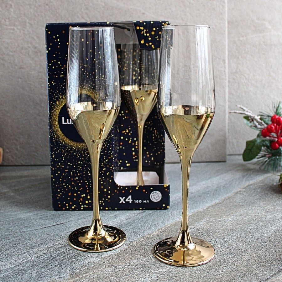 Набор бокалов для шампанского с золотом Luminarc Электрическое золото 160 мл 4 шт (P9301) Luminarc