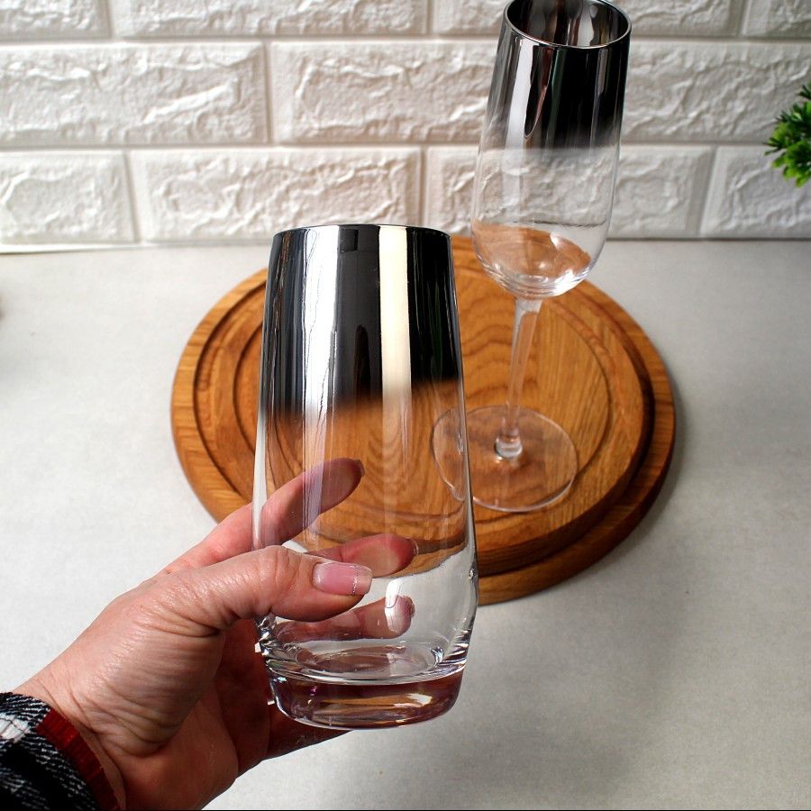 Набор высоких черно-перламутровых стаканов с гальваническим эффектом 2 шт, перламутровые стаканы A-plus