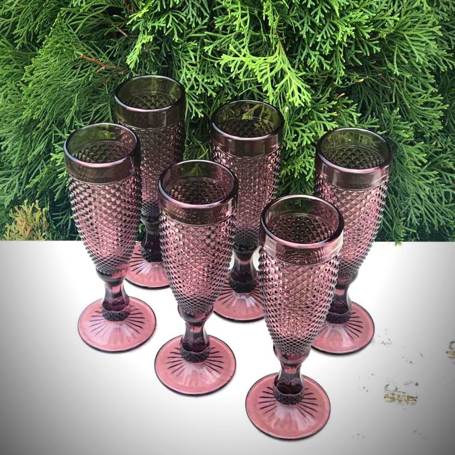 Розовые бокалы для шампанского из цветного стекла "Рубин" 6 шт 150 мл (6415) Hell