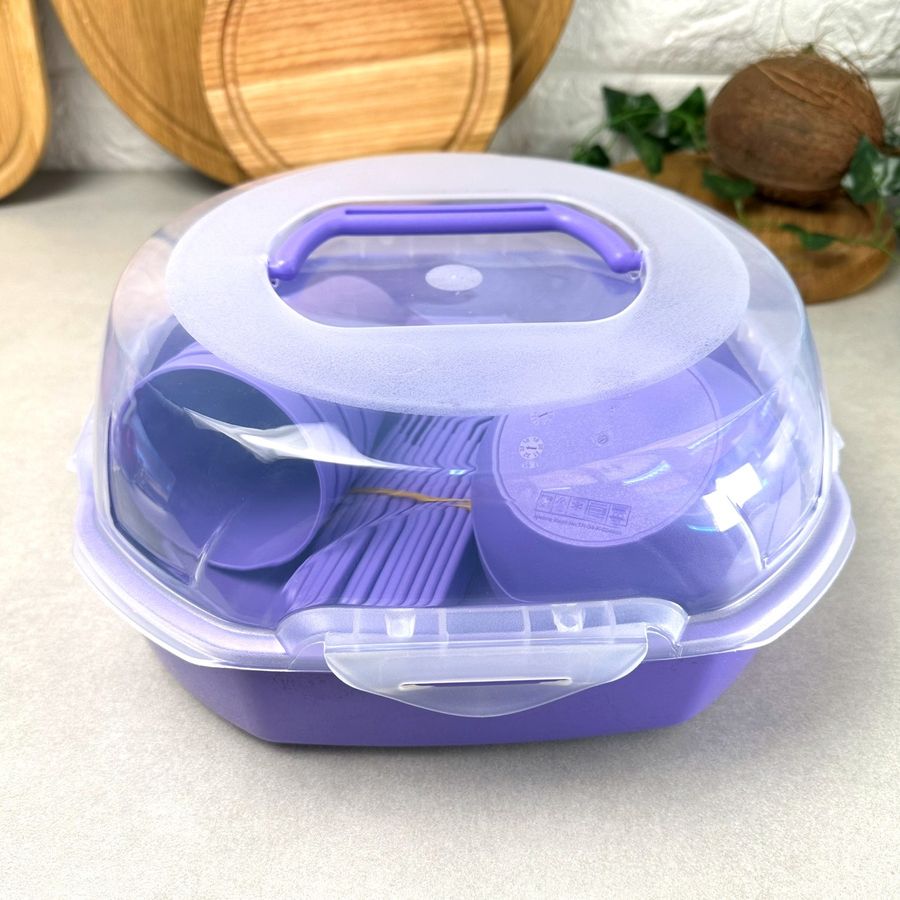Набор пластиковой посуды для пикника на 4 персоны 25 предметов Фиолетовый Plastar Pak