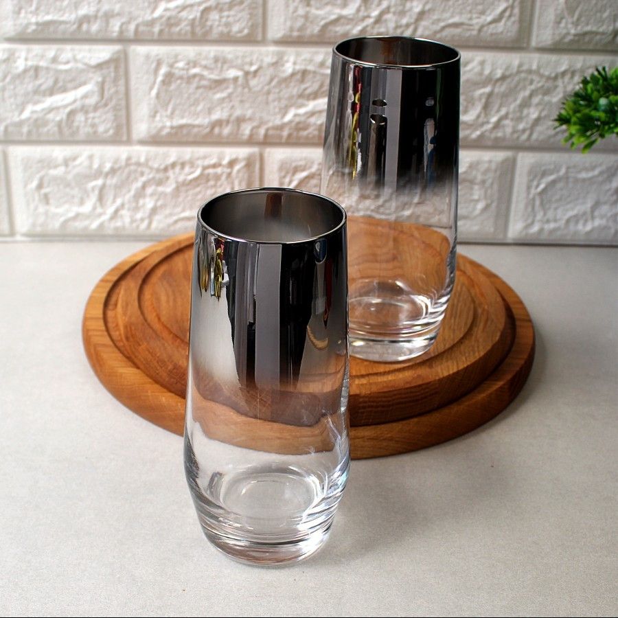 Набор высоких черно-перламутровых стаканов с гальваническим эффектом 2 шт, перламутровые стаканы A-plus