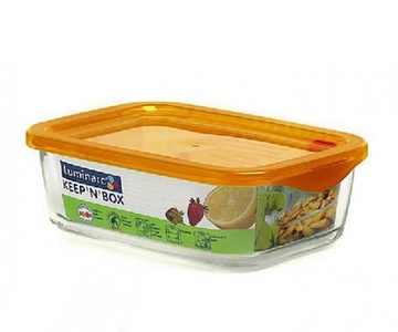 Скляний контейнер для харчових продуктів Keep'N прямокутний з помаранчевою кришкою 380 мл (SD447) Luminarc