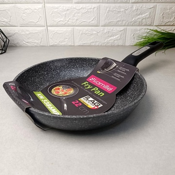 Сковорідка 22 см з антипригарним покриттям чорний мармур з алюмінію для індукції Kamille