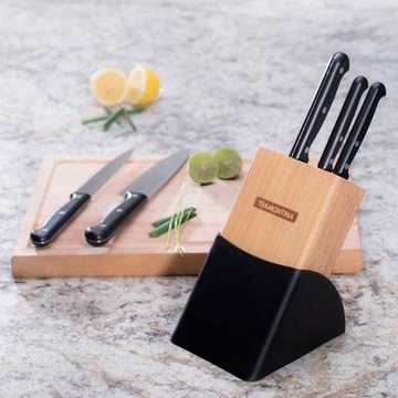 Набір кухонних ножів 6 предметів із нержавіючої сталі на дерев'яній підставці Tramontina Plenus Black Tramontina