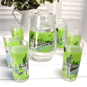 Набор для напитков с зелёным рисунком Luminarc LOVE ROMANCE GREEN 7 предметов (Q5668) Luminarc