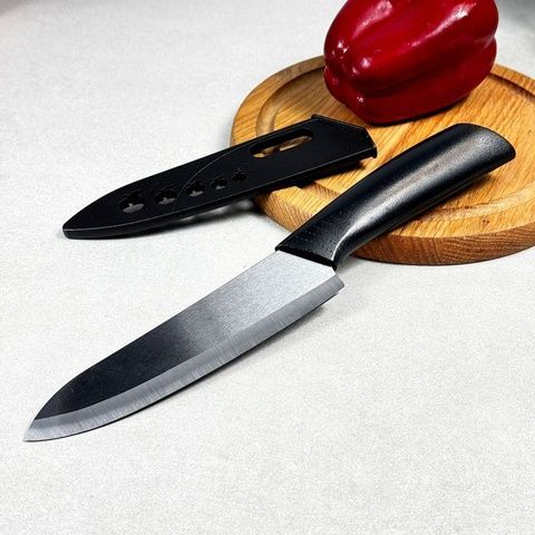 Ніж кухонний кухарський керамічний GK-4704 Black, 155 мм, універсальний із чохлом (чорний) RINGEL
