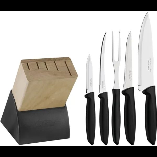 Набір кухонних ножів 6 предметів із нержавіючої сталі на дерев'яній підставці Tramontina Plenus Black Tramontina