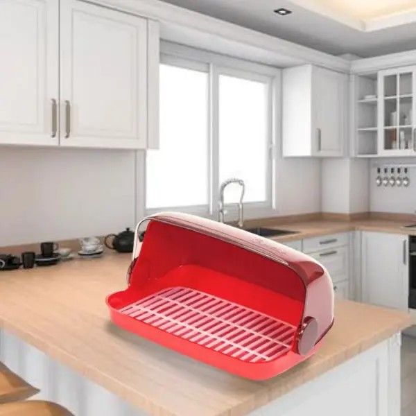 Красная пластиковая хлебница с откидной крышкой небольшого размера Ламела