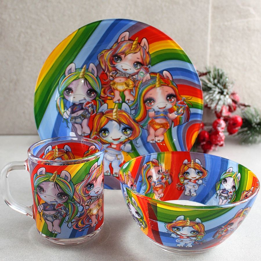 Набор детской посуды для девочек 3 предмета с мульт-героями Лол Poopsie, детская посуда Hell