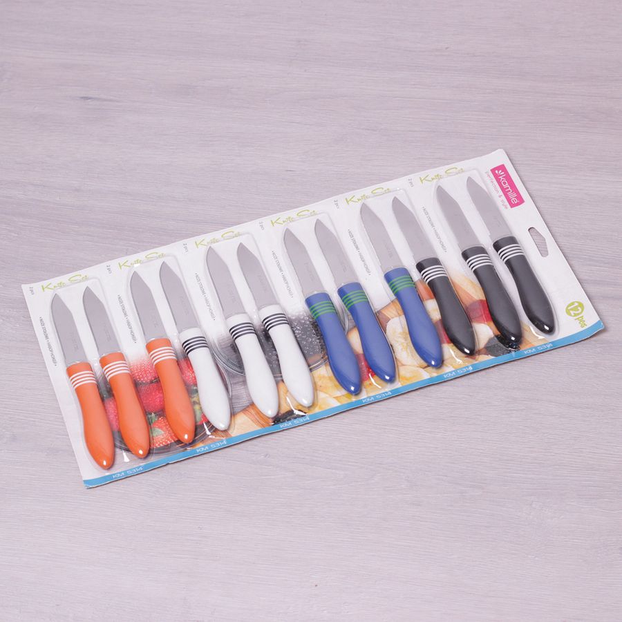 Набір ножів для очищення 12 шт з нержавіючої сталі з пластиковими ручками Kamille Kamille