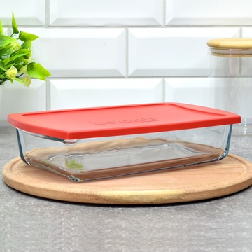 Прямоугольная стеклянная форма для с красной крышкой 1.32 л Borcam Borcam