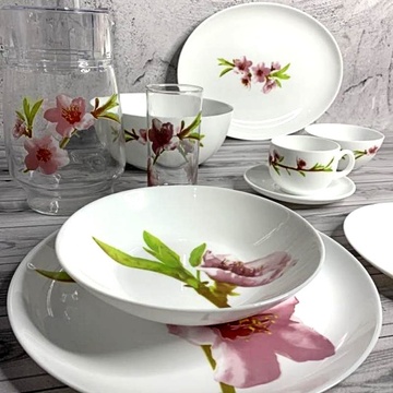 Большой столовый сервиз с розовыми орхидеями Luminarc Water Color 46 предметов Luminarc