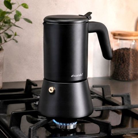 Гейзерна кавоварка чорна Kamille Steel 300 мл 0566 Kamille