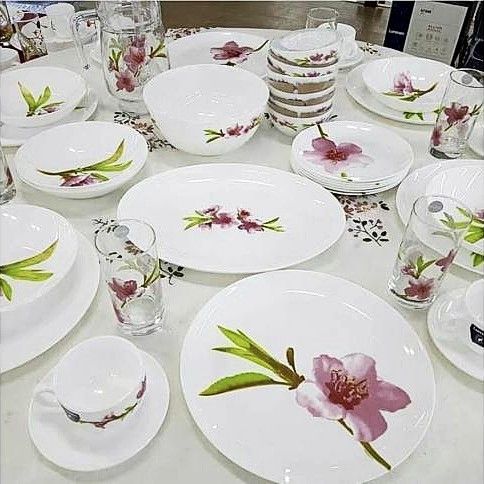 Великий столовий сервіз із рожевими орхідеями Luminarc Water Color 46 предметів Luminarc