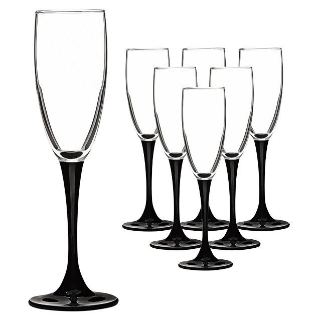 Набор бокалов для шампанского на чёрной ножке Luminarc Domino 170 мл 6 шт (H8167) Luminarc