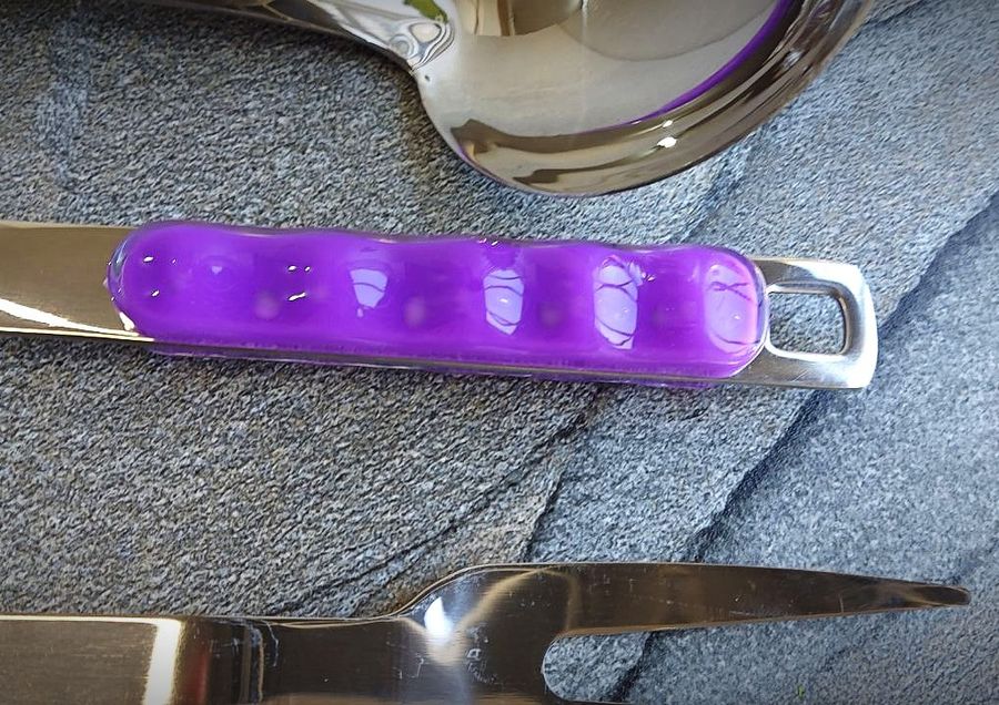 Набір кухонного приладдя з нержавіючої сталі на стійці (фіолетова ручка) 6 шт Hell