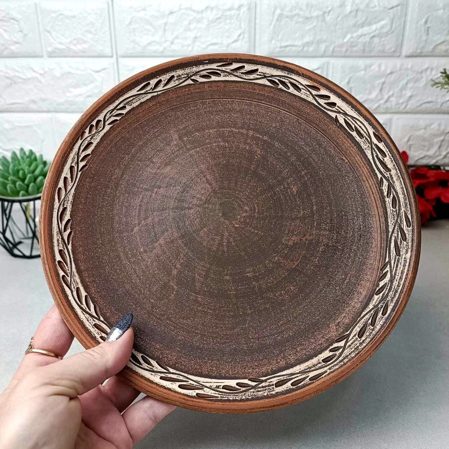 Плоская керамическая тарелка 25 см, украинская керамика Славянск ЭКО