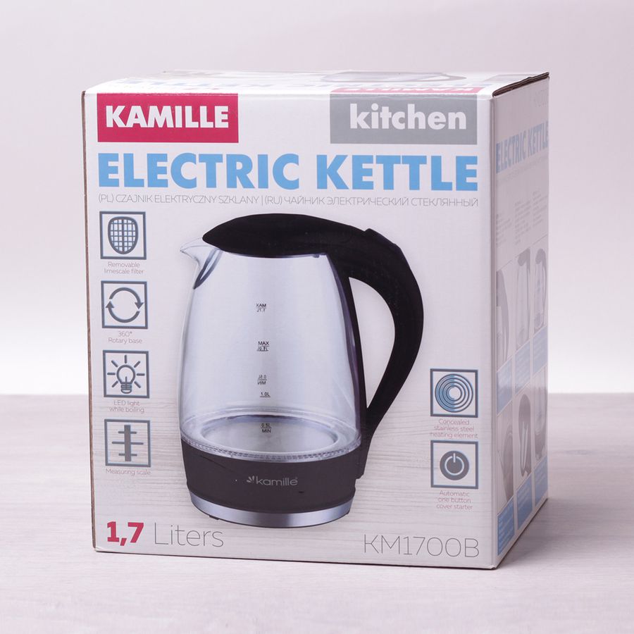Електричний чайник 1.7 л з синім LED підсвічуванням Kamille