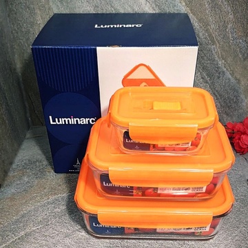 Набір прямокутних контейнерів Luminarc Pure Box Active з помаранчевими кришками 3 шт (N0338) Luminarc