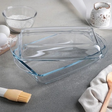 Прямокутна скляна форма з кришкою для духовки із жароміцного скла 4л Borcam Borcam
