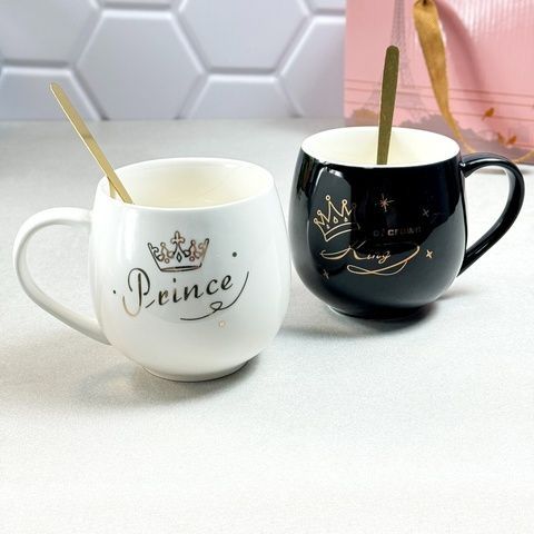 Набор чашек с ложками King & Prince 350 мл, 2 шт., подарочный, 212GB Без бренда