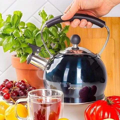 Чайник зі свистком 2 л, синій, ручка бакеліт Kamille Kamille