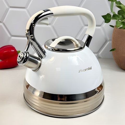 Чайник з нержавіючої сталі 2,7 л зі свистком і ручкою soft-touch Kamille 0696WH Kamille