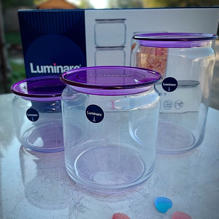 Набір банок для сипучих Luminarc Plano 3 шт. N3453 з фіолетовими кришками Luminarc