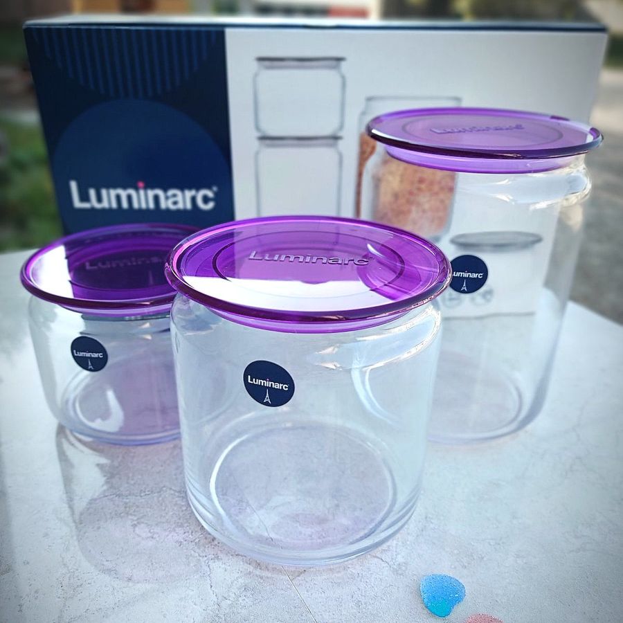 Набор банок для сыпучих Luminarc Plano 3 шт с фиолетовыми крышками (N3453) Luminarc