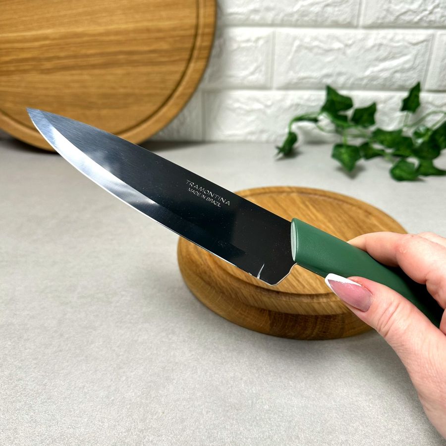 Нож кухонный 29.5 см Шеф Tramontina LYF Зелёная рукоять Tramontina