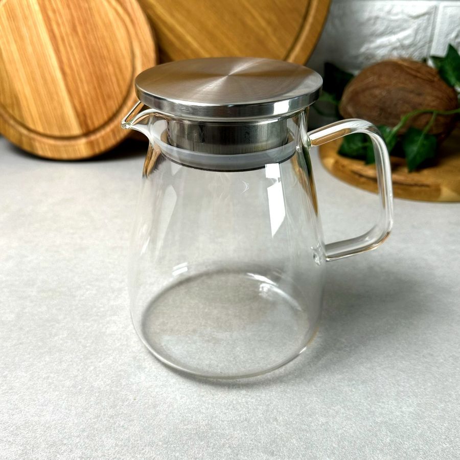 Стеклянный заварочный чайник 1.1 л с крышкой-фильтром Без бренда