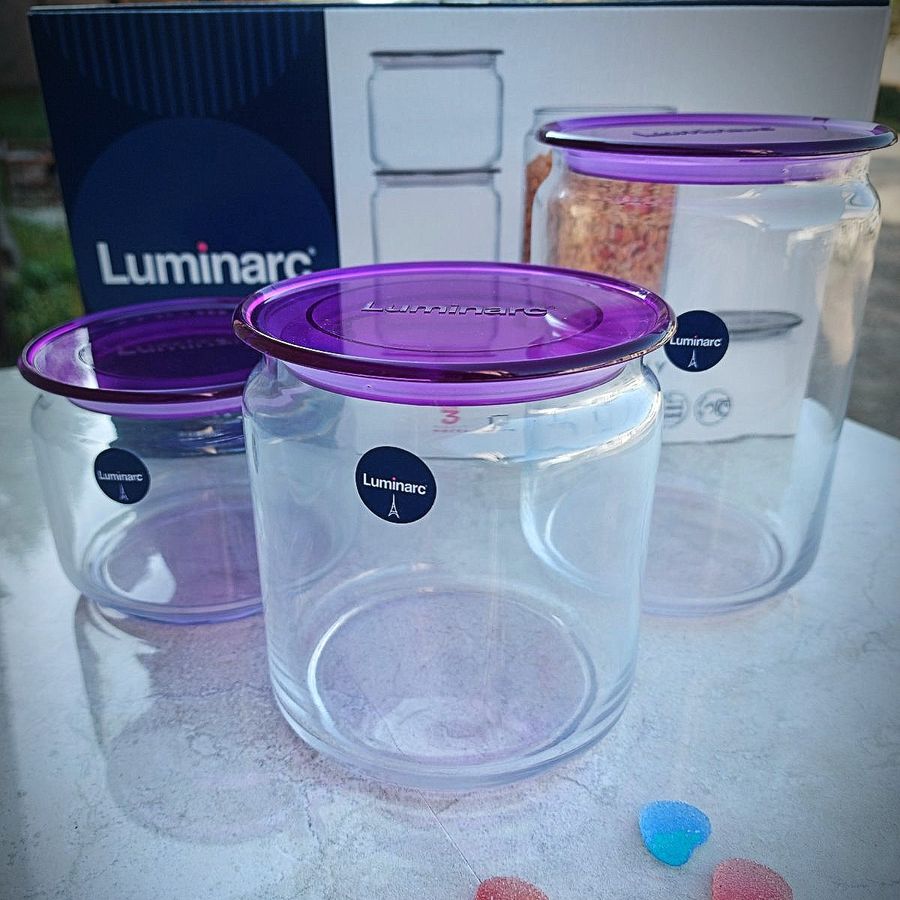 Набір банок для сипучих Luminarc Plano 3 шт. N3453 з фіолетовими кришками Luminarc