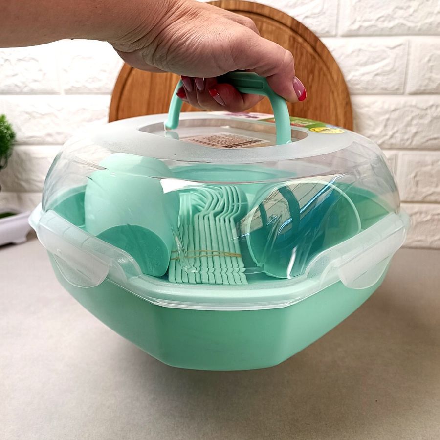 Пластиковая посуда для пикника 22 предмета на 4 персоны Бирюзовый Plastar Pak