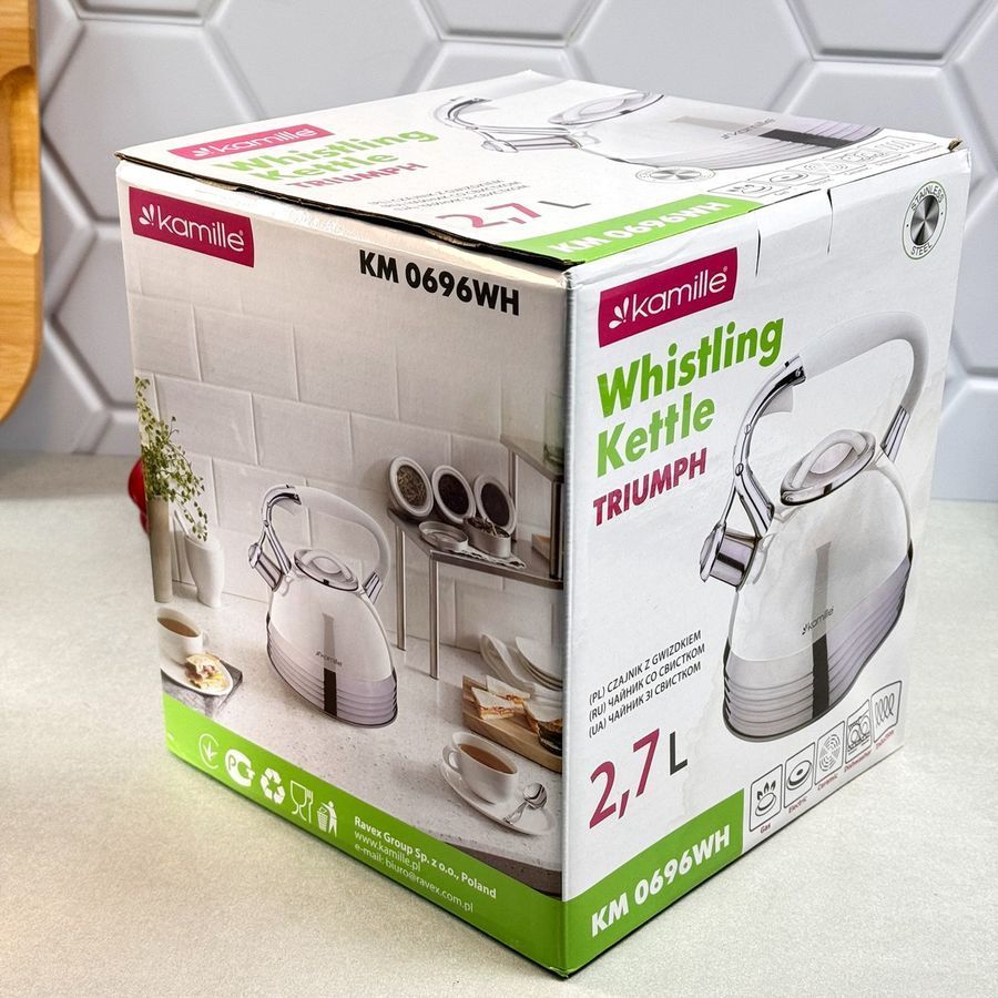 Чайник из нержавеющей стали 2,7 л со свистком и ручкой soft-touch Kamille 0696WH Kamille
