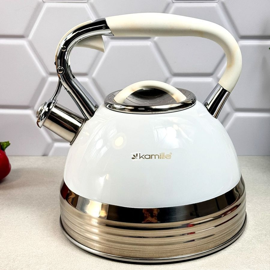 Чайник из нержавеющей стали 2,7 л со свистком и ручкой soft-touch Kamille 0696WH Kamille